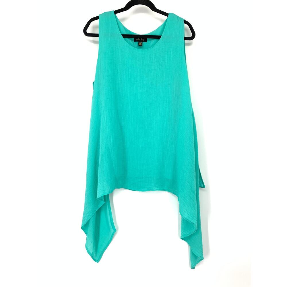 Melissa Paige Top Womens XL Teal Crinkled Sleeveless Scoop Neck Handkerchief Hem
